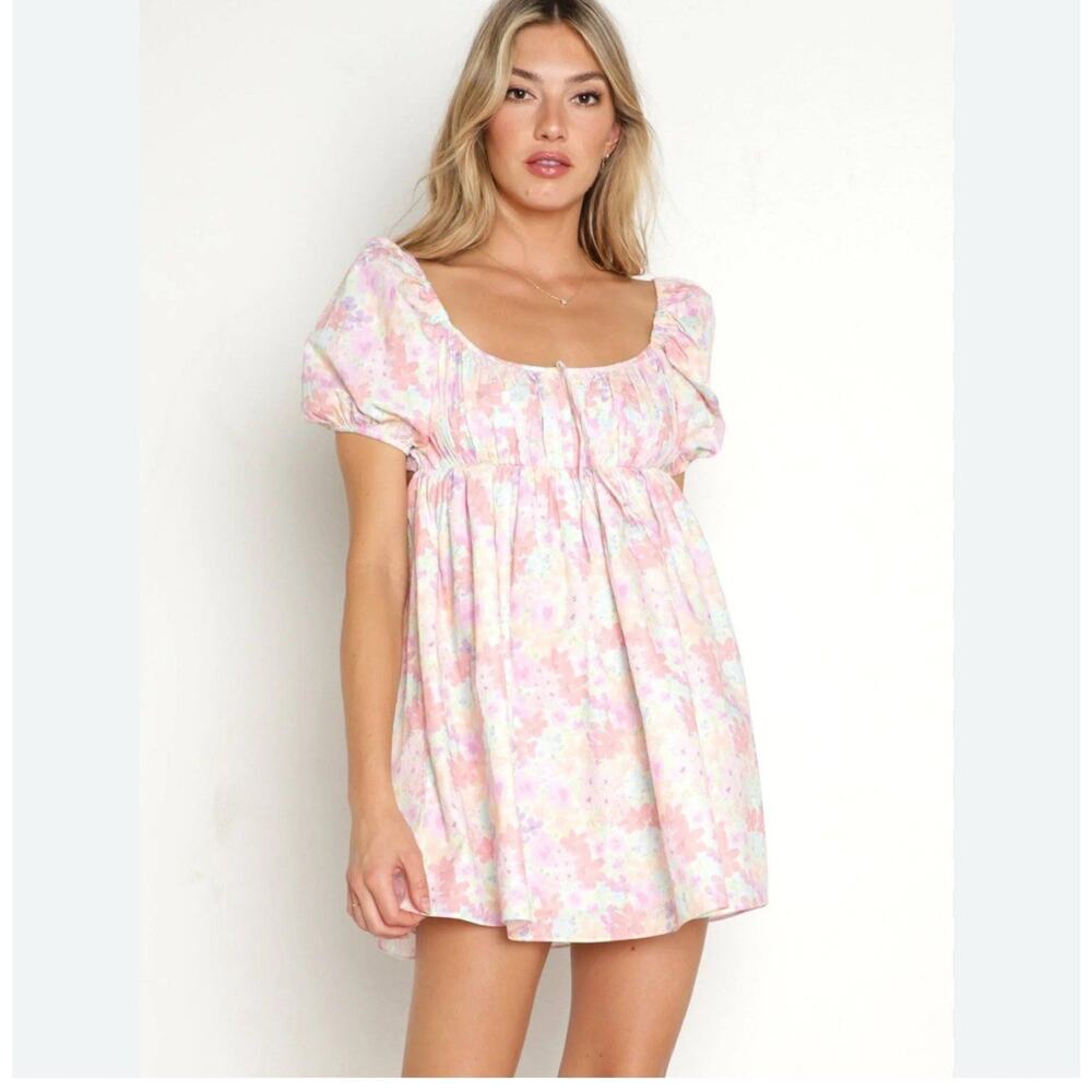 NEW For Love & Lemons Floral Dainty Mini Dress Babydoll Cottage-core Coquette M - Picture 2 of 16